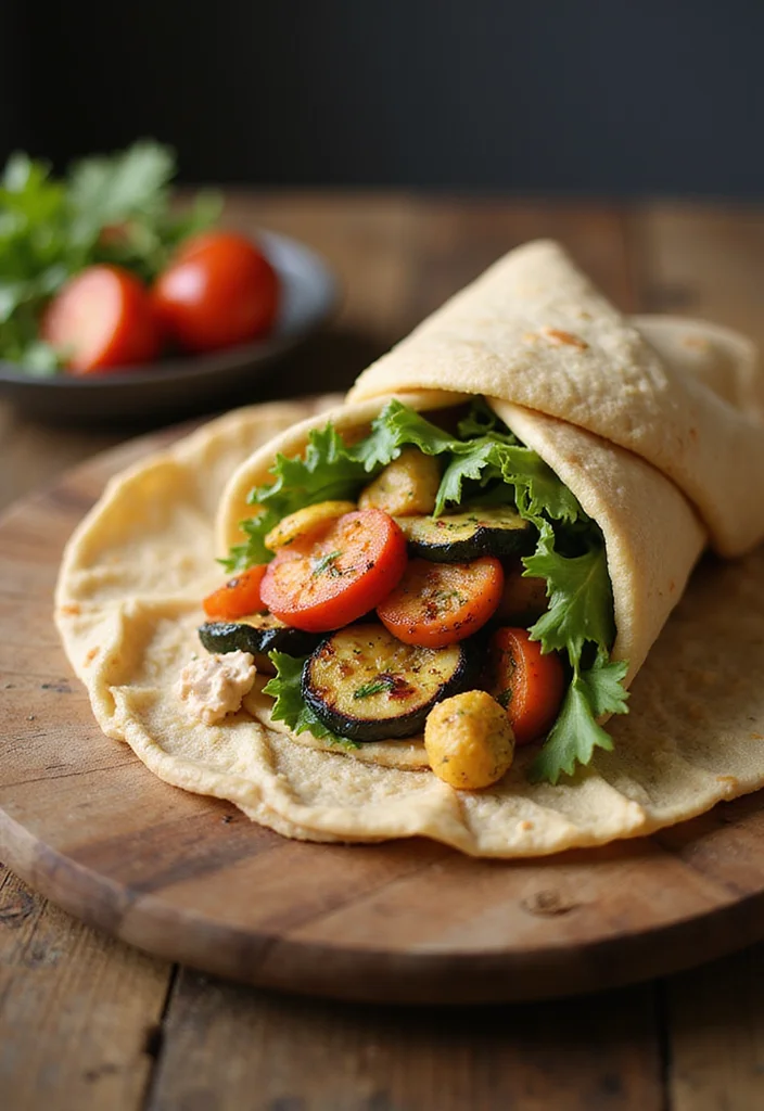 10 Healthy Wrap Recipes Easy and Filling - 8. Roasted Vegetable & Hummus Wrap