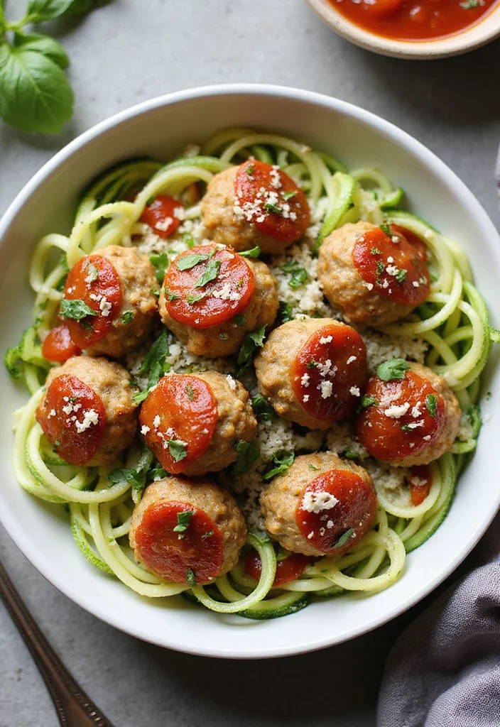 10 Keto Turkey Recipes for Lean Low Carb Meals - 3. Turkey Meatballs with Zucchini Noodles