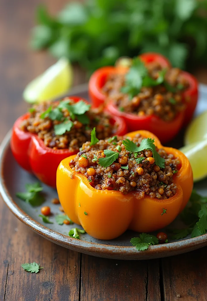 10 Vegan Bell Pepper Recipes Fresh and Flavorful - 3. Spicy Lentil and Rice Stuffed Peppers